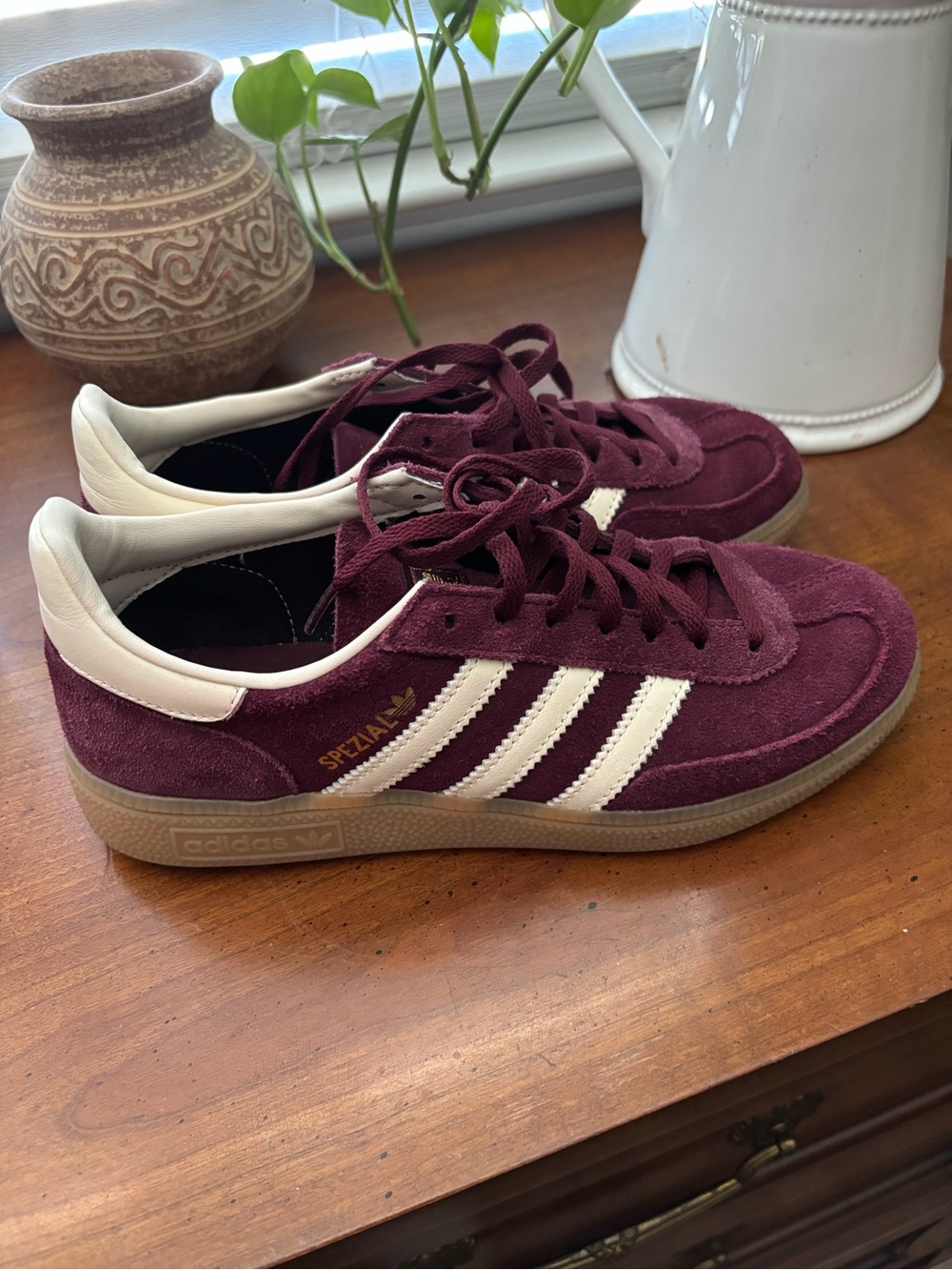 adidas Spezial Suede Sneakers in Burgundy and White with Gum Sole